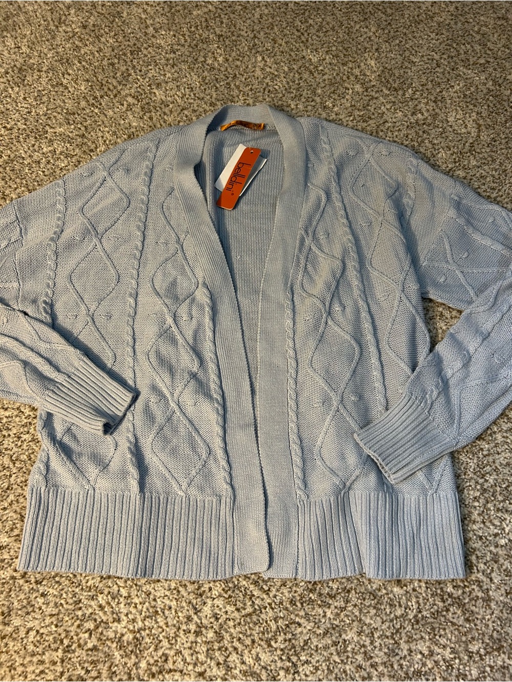 Belldini Light Blue Cable-Knit Open Front Cardigan